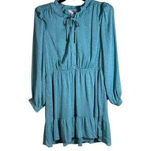 Lauren Conrad Dress Blue Long Sleeve Ruffle Split Neck‎ Midi Sz. XL   NWT